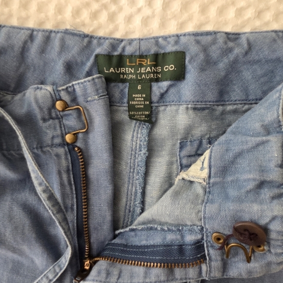 LRL Ralph Lauren Light Wash Chambray Cargo Drawstring Linen Blend Pants Size 6 - Picture 2 of 7